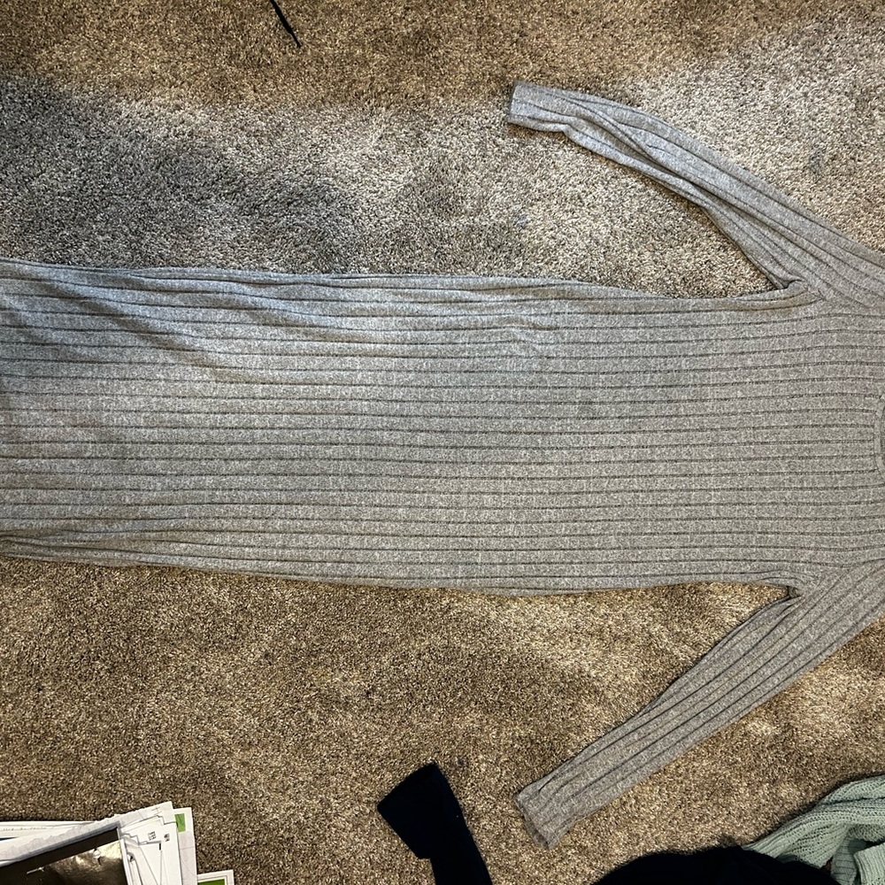 Wild Fable Gray Long Sleeve Ribbed Dress